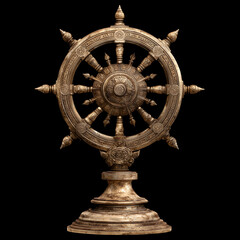Golden Ornamental Wheel on Stand &ndash; Decorative Antique Object