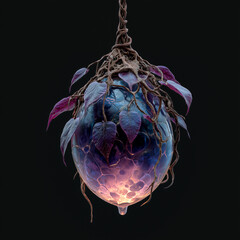Mystical Glowing Seed Wrapped in Roots &ndash; Fantasy Organic Object Illustration
