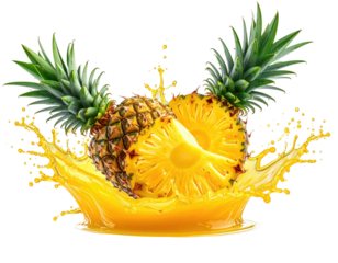 Fresh pineapple halves in juice splash (1)