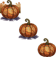  Set of festive pumpkins in a unique style, three pumpkin icons, with background and without vector.