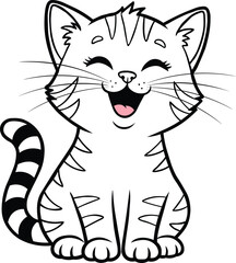 Cute Smiling Cartoon Cat Vector Illustration – Enjoying a Good Laugh Adorable Feline Friend with Playful Stripes and a Heartwarming Expression