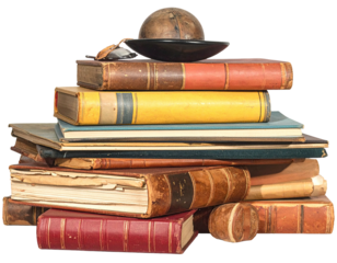Stack of antique books with globe-like object on top