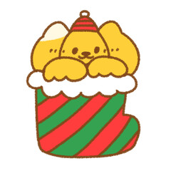 クリスマスブーツに入った帽子ネコのかわいいイラスト