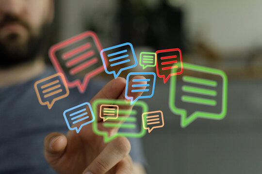 Communication icons and speech bubbles. Notifications and digital interaction concept for social media and mobile online messaging.