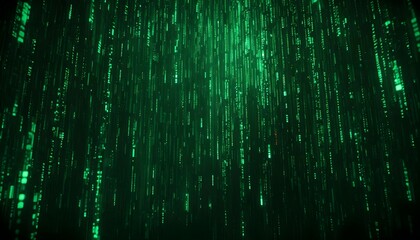 Immerse yourself in a digital world with this vibrant green code rain, perfect for technology, cybersecurity, or futuristic themes, creating a modern aesthetic
