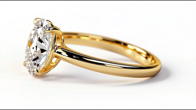 A stunning gold ring featuring a large, sparkling oval diamond, showcasing elegance and luxury.