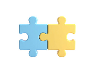 Obraz premium Two light-blue and light-orange puzzle pieces joined