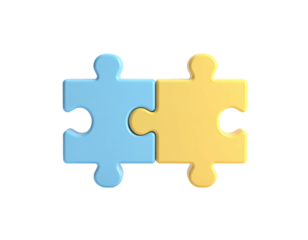 Two light-blue and light-orange puzzle pieces joined