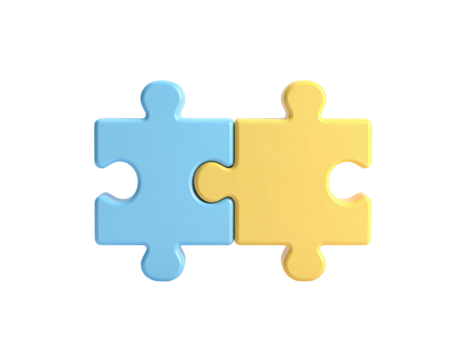 Two light-blue and light-orange puzzle pieces joined