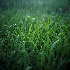 Rain falling on the grass