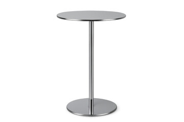 Round silver metal bistro bar table on transparent background