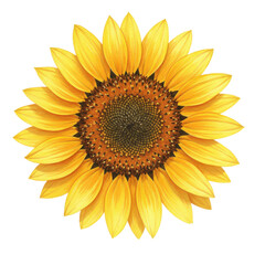 Fototapeta premium Detailed watercolor depiction of a vibrant sunflower in full bloom isolated on white background