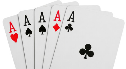 Isolated poker hand showing four aces, a good combination for a winning success card game
