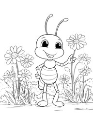 Cute ant flower coloring page