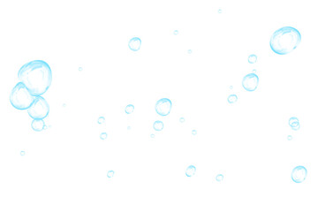 Blue soap bubbles, liquid sphere, foam freshness, underwater floating, vibrant dew, abstract shine, washing concept.