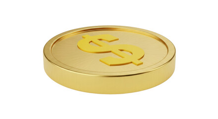 Isolated gold-colored coin featuring a dollar sign, currency design, business and finance concept