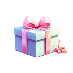 Obraz premium UntiCute pastel color gift box with pink ribbon, cartoon illustration style, soft shadows