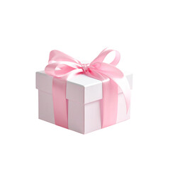 Obraz premium White elegant gift box with baby pink bow, romantic mood, soft studio lights