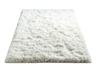 Off-white, plush rug, rectangular shape