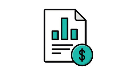 Isolated financial report icon shows chart with monetary symbol for business analysis