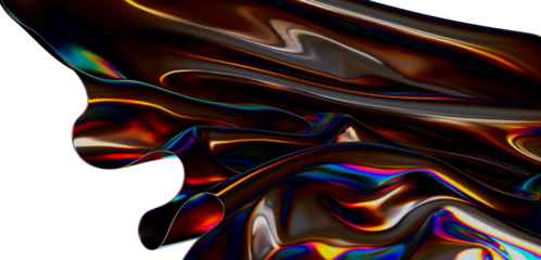 A striking abstract image of fluid iridescent fabric. The shiny, reflective surface shimmers with vibrant colors and flowing drapes. Perfect for