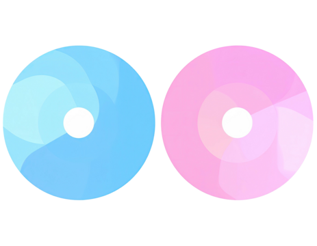 Two circular discs, light blue and light pink, with soft gradients and white centers - Powered by Adobe