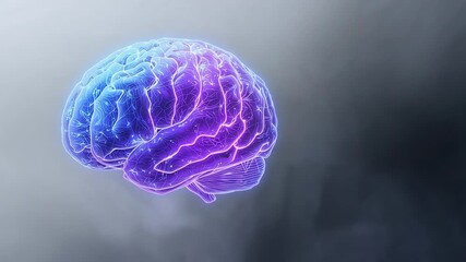 Pulsing digital brain in virtual space, with neural lines and electric pulses, copy space - Powered by Adobe