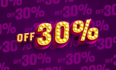 Mega sale, 30 special offer banner. Golden sign board promotion. Vector illustration
