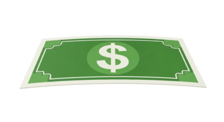 Isolated Green Dollar Bill with White Dollar Sign Icon Symbol for Economy Finance