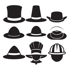 set of black various Teacher’s Hat vector silhouettes isolated on white background