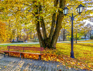 Autumn in public domain city park in Riga - the capital of Latvia, Baltic region

