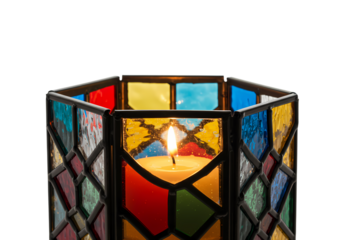 Hexagonal Candle Holder: Colorful Stained Glass Lantern