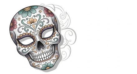 Decorated Skull Mask for Day of the Dead with colorful patterns  