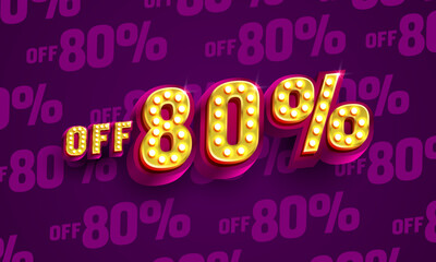 Mega sale, 80 special offer banner. Golden sign board promotion. Vector illustration
