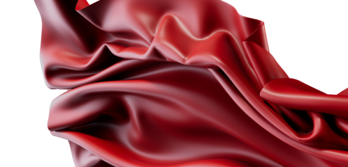Close-up shot of a smooth, flowing red silk fabric. The luxurious texture is highlighted with subtle folds and waves, creating a sense of elegan