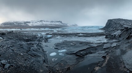 Glacier lagoon, Iceland, icebergs, mountains, winter, travel