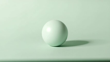 Starting camera zooming out past pale mint green sphere on tabletop, revealing minimal setup - Powered by Adobe