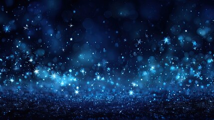 Naklejka premium A shimmering blue background filled with sparkling stars and soft bokeh effects, creating a magical and dreamy atmosphere, blurred bokeh background