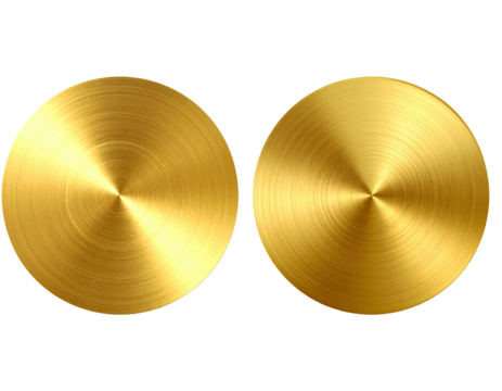 Two gold metallic circles, brushed finish, radiating concentric patterns - Powered by Adobe