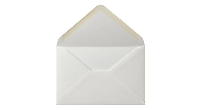 Isolated Ivory blank envelope with open flap, ready for mail. Elegant design, subtle color.