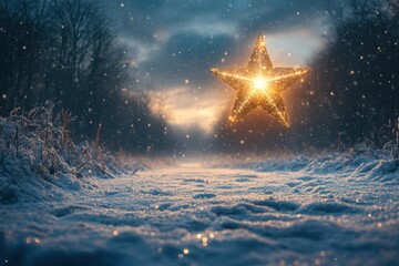 Star shining brightly in the snow.