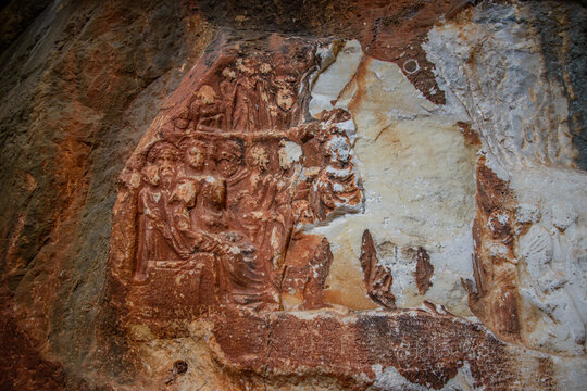 Greek Gods Relief at Entrance to Ancient Marble Quarry, Marathi,  Paros Island, Greece