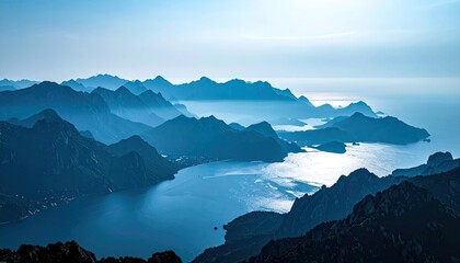 Misty mountain range meets tranquil sea (1)