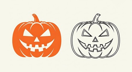 Two halloween jack o lanterns one carved and one outline