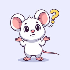Cartoon mouse shrugging with a question mark above its head.