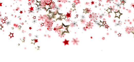 Beautiful festive background with red and gold stars and snowflakes. Perfect for holidays.