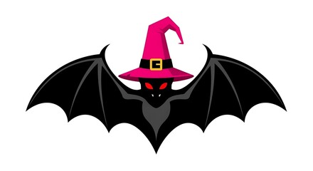 Cute bat wearing a pink witch hat with a buckle