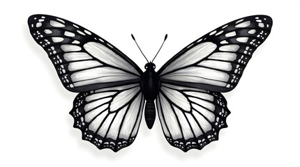 Fototapeta premium Butterfly Illustration with Open Wings in Black and White