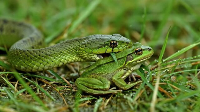 Snake Attacking a Frog