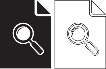 Hand made Magnifying glass icon on a document simple flat vector search symbol for business and web design isolated on white and black background